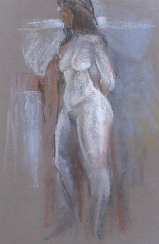 John Pearce - Standing Nude Female - Pastel original signed by the artist