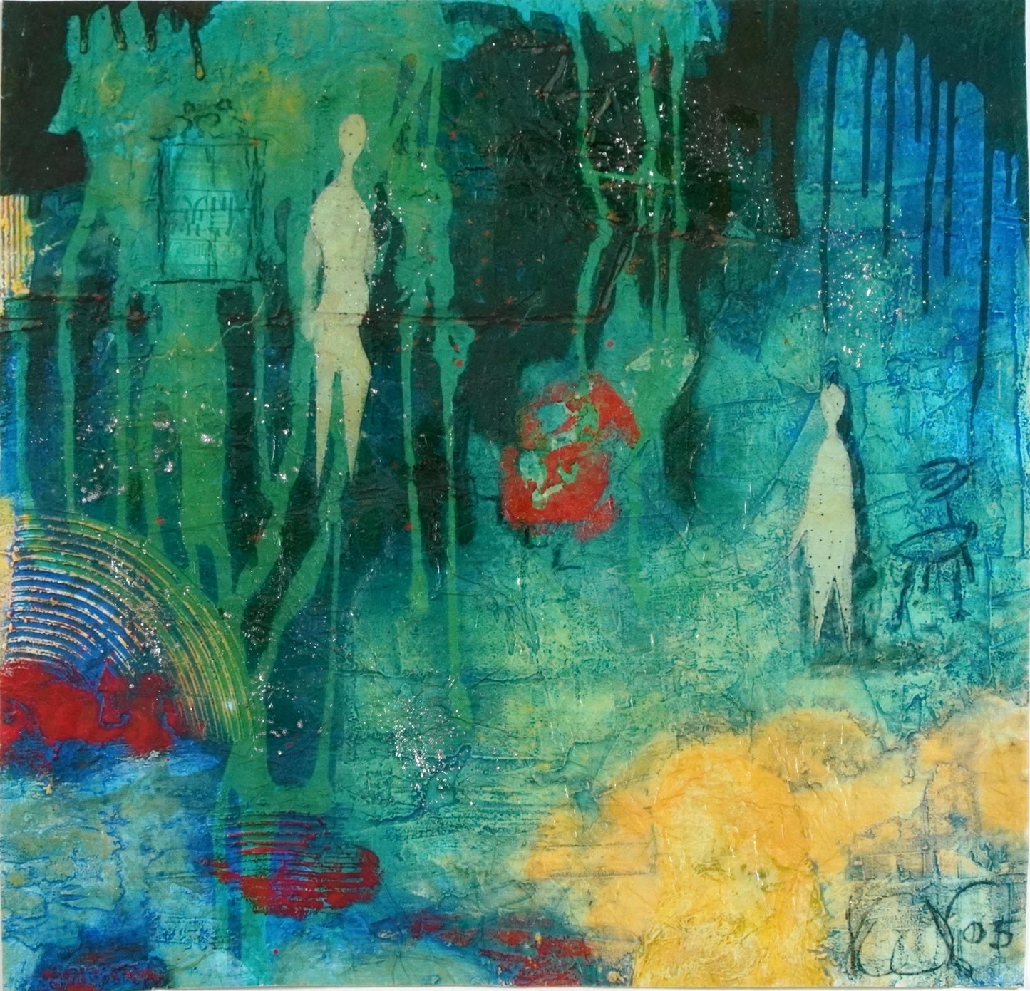 Blue Rain - mixed media original