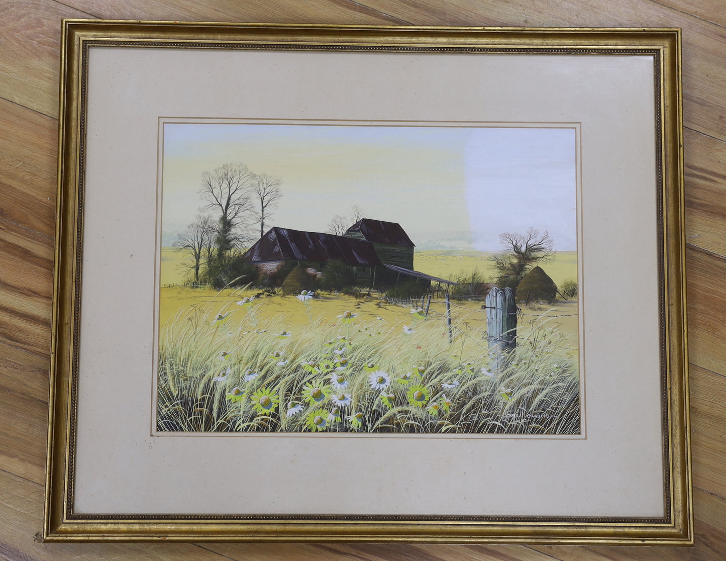 Paul Evans - Hay barn and meadow in autumn landscape