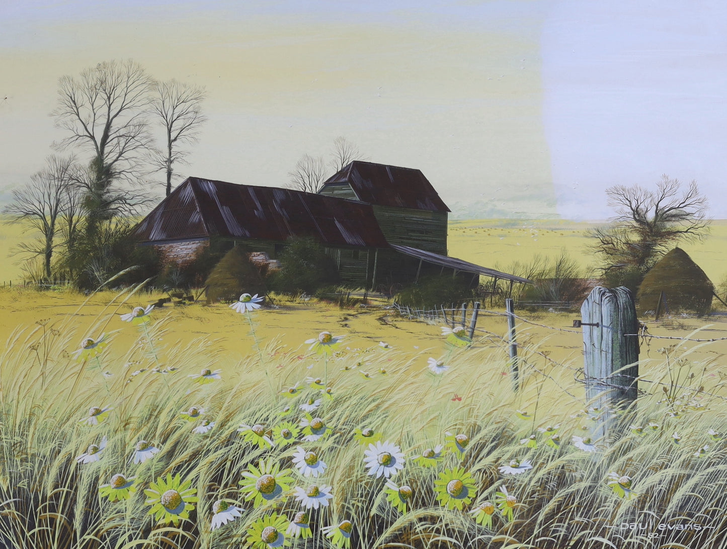 Paul Evans - Hay barn and meadow in autumn landscape