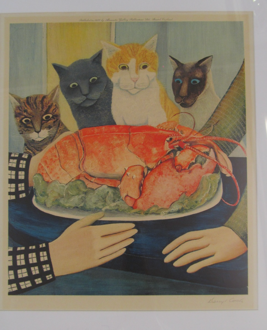 Beryl Cook - Four Hungry Cats and a Lobster - A Signed Limited Edition Litho Print